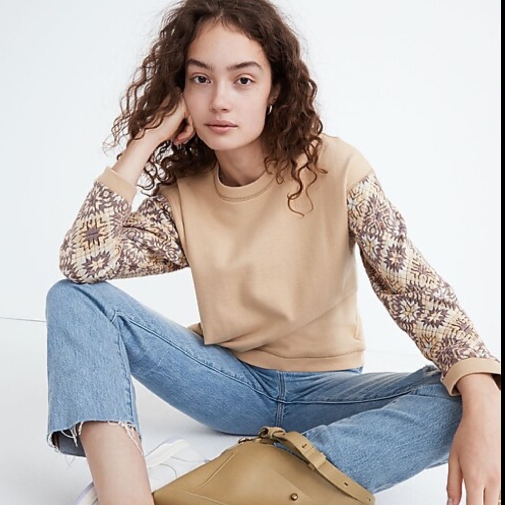 NWT Madewell Quilted Sleeve Resource Cotton Swing Sweatshirt Size XXS